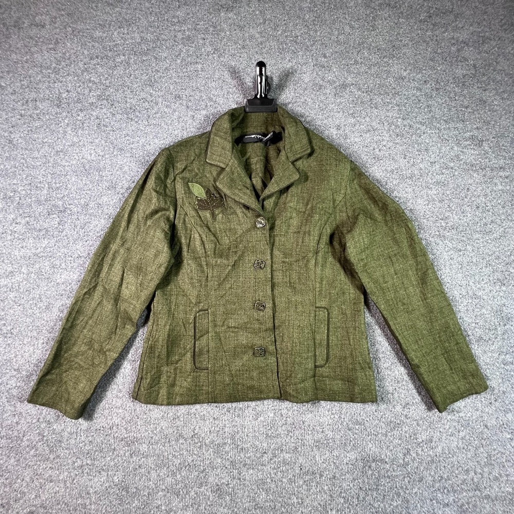 Sag Harbor Blazer Coat Womens 12 Green Notch Lapel Herringbone Stretch Preppy